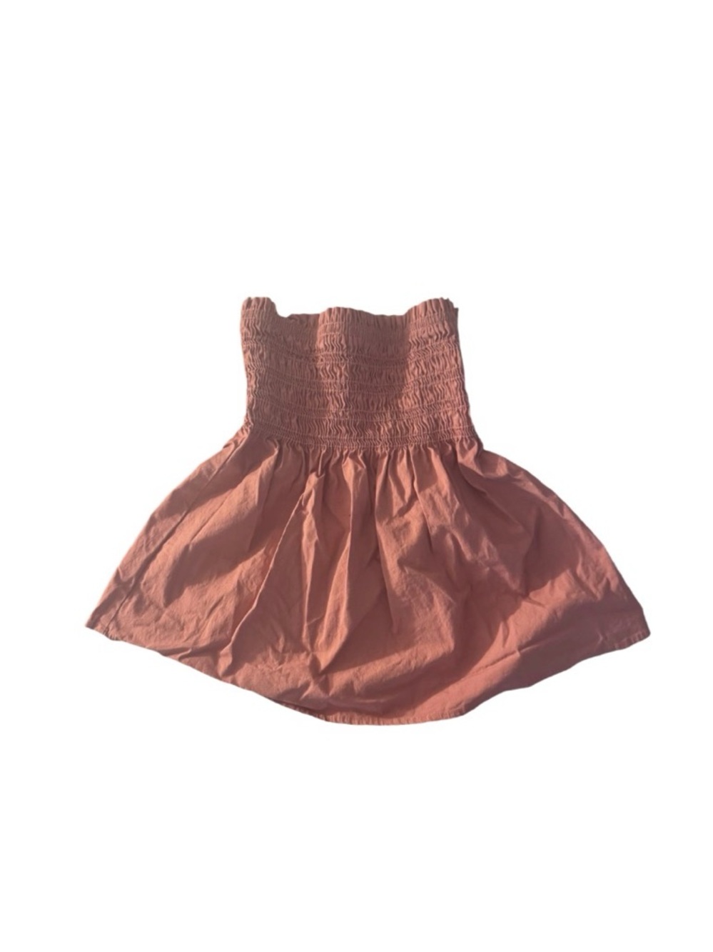 Arden B terra-cotta Smocked Strapless Crop Top